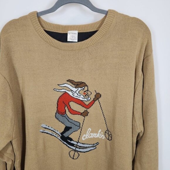 Men's Skinny Skiing Santa Sweater in tan Size 2XL - Picture 2 of 5